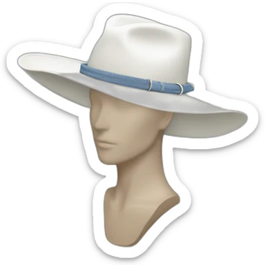 White wide brim hat with denim and bolo band and silver pin sticker