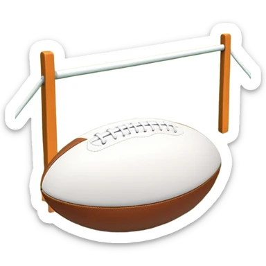 A rugby ball resting on a grassy field, with goalposts in the background. The scene captures the essence of the sport, with the field clearly marked and ready for a game, highlighting the intensity and teamwork of rugby. sticker