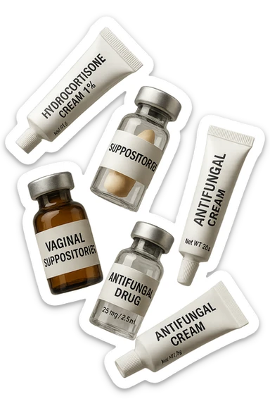 boccette di farmaci fluttuano in aria: creme, ovuli o antimicotici, IPERREALISTICO 4K sticker