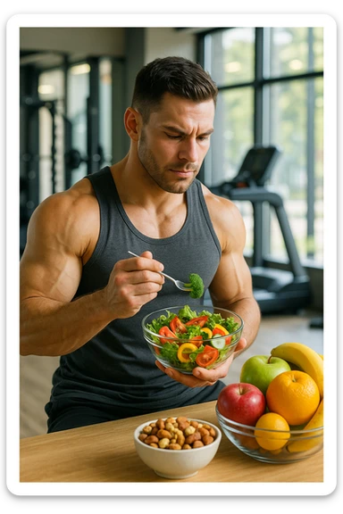 "Un uomo bodybuilder (30-35 anni) che migliora la sua composizione corporea e mangia sano sticker