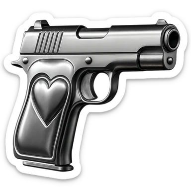 pink heart pistol, chrome style, shiny metallic reflections sticker