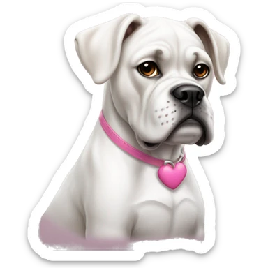 Sitting white boxer doggie with pink nose sticker