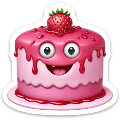  pink runny gooey strawberry jam kawaii cake monster sticker