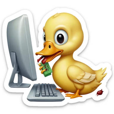 Zombie duckling eating (nibbling) computer infected with YOUAREANIDIOT computer virus  sticker