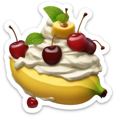 A banana split with mint chip ice cream and cherries and super yummy  sticker