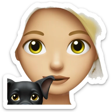 Blonde girl with green eyes with black dog sticker
