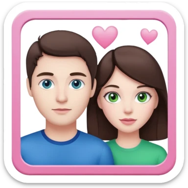 pink polaroid photo of a couple thats white with brunette hair blue and green eyes sticker