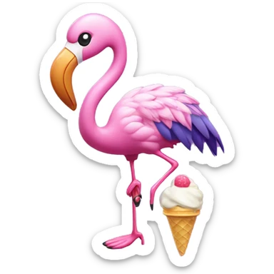 Purple flamingo wearing tap shoes and a bow eating ice cream sticker