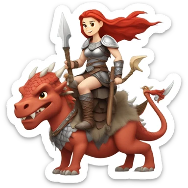  White Viking red head pale skin beautiful dragon  queen with a Viking solder with a gray man bun built white solder on a dragon  sticker