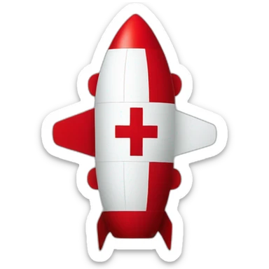 big red cross stencil on flying rocket image sticker