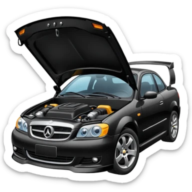 Car with open hood sticker