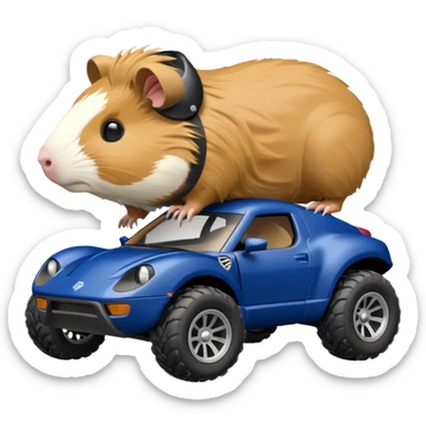 Side view of Midnight blue Local Motors Rally Fighter off road rc car driven by a Guinea pig  sticker