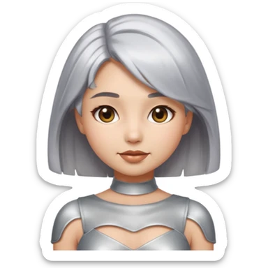 sexy Girl emoji with metallic silver hair, iOS emoji style, soft facial features, glossy chrome hair texture, minimal shading, clean background, modern aesthetic sticker