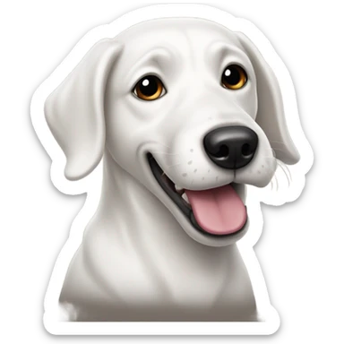 white dog with one black ear with tongue out  sticker