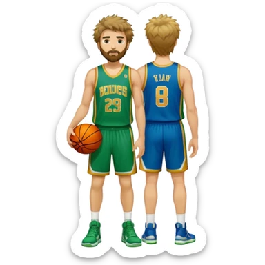full body wHITE MAN WITH GOLD TEE BEARD  SHAGGY HAIR BASKETBALL PLAYER WEARING BLUE AND GREEN UNIFORM sticker