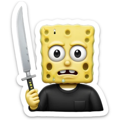 Emo SpongeBob holding a knife sticker
