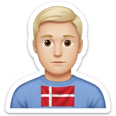 Danish man in sweater with danish flag sticker