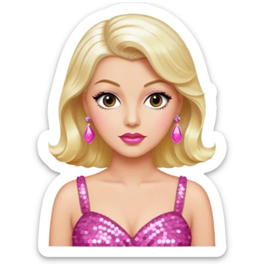 Lana Turner with long platinum blonde hair, pink sequin dress sticker