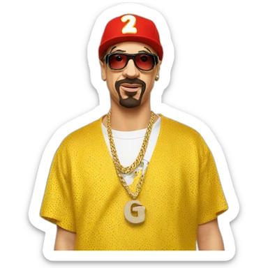 Ali G wearing red sticker