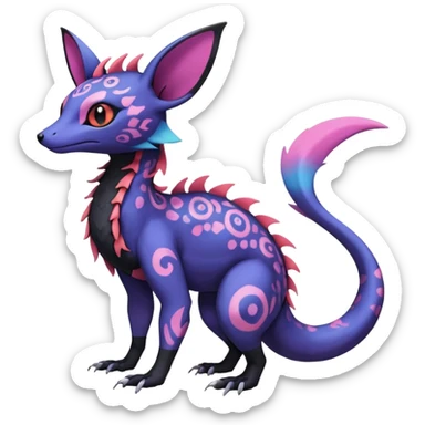 Rare epic aesthetic colorful Salandit-Noibat-Eevee-Genet-species-Fakemon-hybrid-creature, with markings, full body sticker