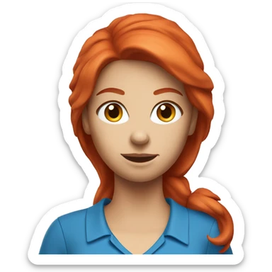 a female golf coach with red hair, blue shirt sticker