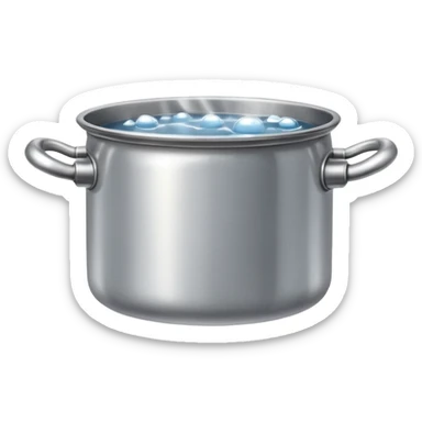 small metal pot filled with boiling water on a stove, visible hot steam and rising bubbles, realistic heat effect, shiny pot surface, bright lighting, clean white background

 sticker
