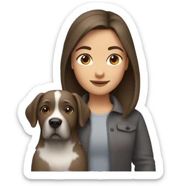 Brown hair girl with big grey dog  sticker