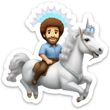 bob ross with a tiara riding a uniorn sticker
