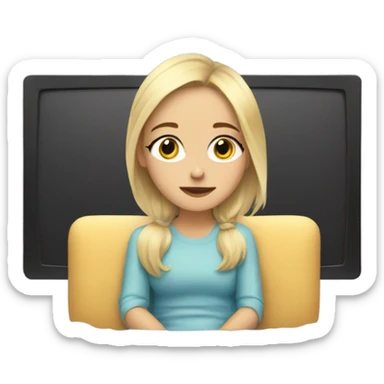 Blonde haired pretty girl with long eyelash calmly watching tv sticker