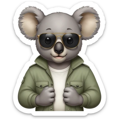 anthropomorphised koala in casual clothing, wearing dark sunglasses, fierce pose sticker