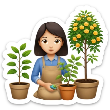 Asian girl planting in a garden sticker