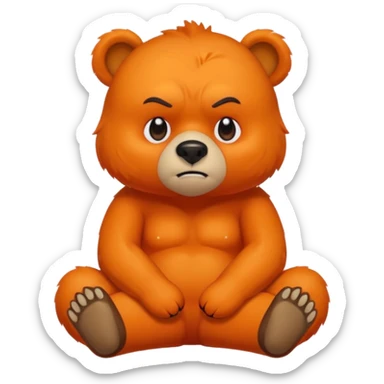 Create a orange friendly bear, make him look like from a kid cartoon. Show his whole body. Make him look shy and cross his leg while he is standing. make him look mad sticker