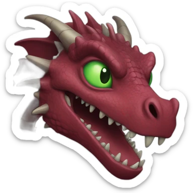 Burgundy terrifying dragon with green eyes sticker