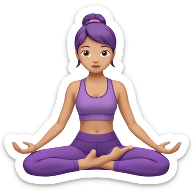 	A woman in purple yoga clothes sitting and bending forward to reach her toes, calm meditation vibe, simple white background. sticker