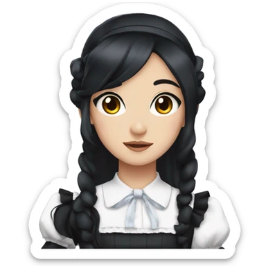 Anime maid with darkbrown eyes and long black hair wearing a french maid uniform sticker