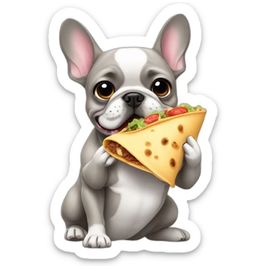 a french bulldog eating a burrito sticker