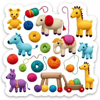 colorful yarn crochet toys and animals sticker