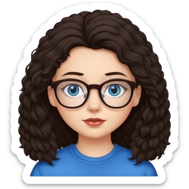 White girl dark brown fluffy hair blue eyes glasses sticker