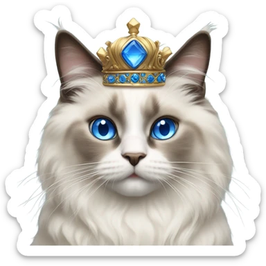 Realistic ragdoll cat with blue eyes wearing crown sticker