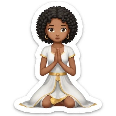 Black girl praying on knees black curls sticker