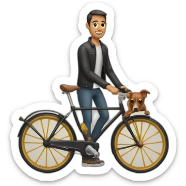 Hombre en bicicleta con pinscher sticker