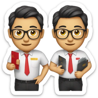 Tech CEO wearing glasses holding red Singaporean passport wearing shirt, shirt says ONLOOP on it sticker