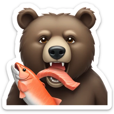 A bear holding a salmon in its mouth sticker