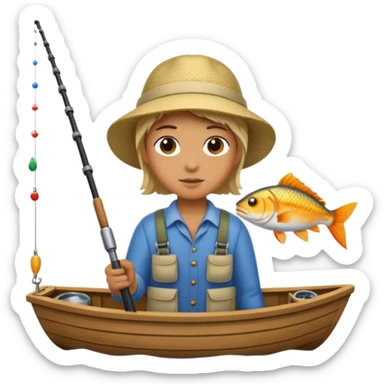 Someone fishing a fish on a boat. sticker