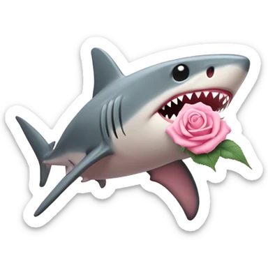 pastel pink shark holding a rose sticker
