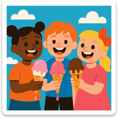 happy children with melting ice cream cones sticker