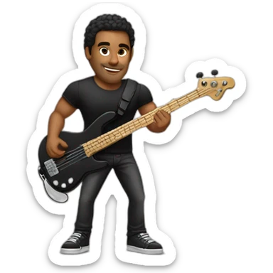 latin lover man, very strong, black, in black shirt, playing electric bass sticker