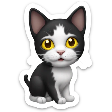 A bicolor black and white cat with yellow eyes sticker