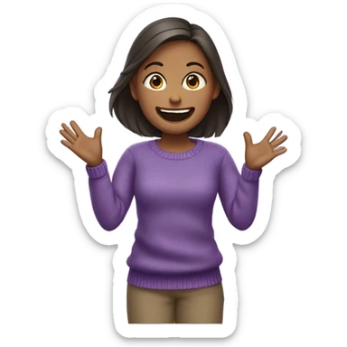 girl in purple sweater throwing hands in air sticker
