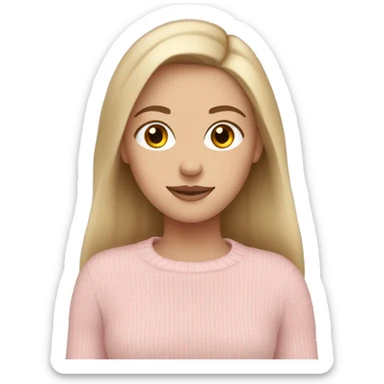 White girl with dark blonde hair wearing pale pink sweater sticker